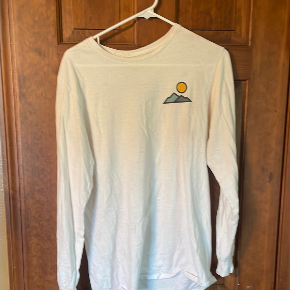 White Long Sleeve Shirt with Mountain Design